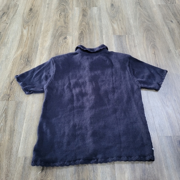 Worthington Vintage Knit Sweater Top M Petite Pearl Collar Granny Embroidered - Picture 9 of 10